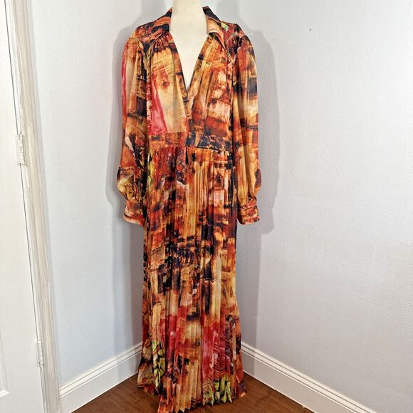 Latiste Maxi Dress Womens 3X Sheer Multicolor V Neck Vacation Formal - Picture 2 of 14